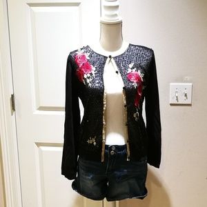 Ricci Andrist Black Flora Embroidery Cardigan #058
